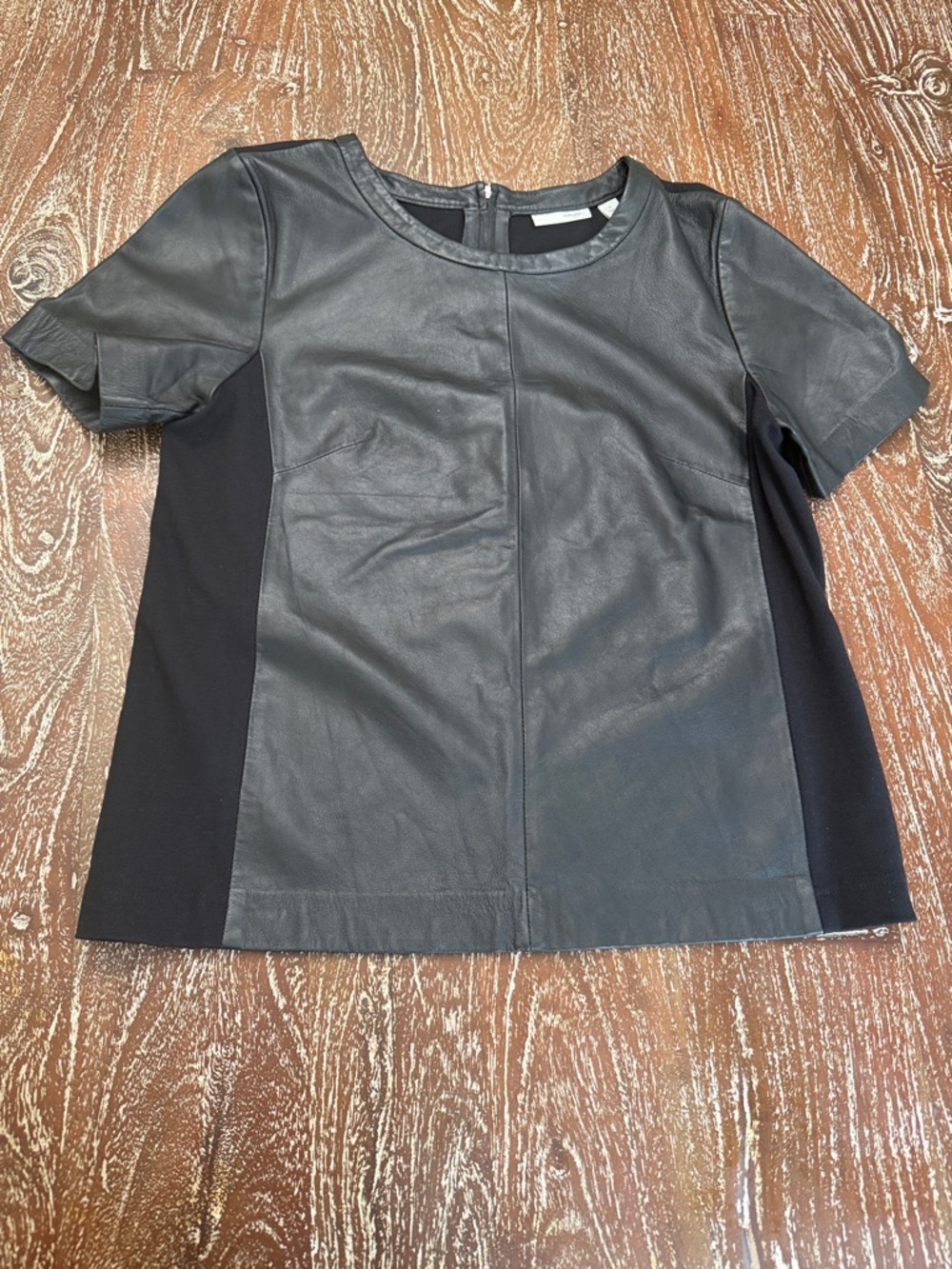 Halogen Black Faux Leather and Knit Short-Sleeve Top